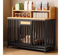 dog cage， Large Dog Crate Made with A Steel Frame Top Storage Swivel Wheels with Brakes And Tray Lockable Door(Black light walnut,80 cm L x 60 cm W x 101 cm H)