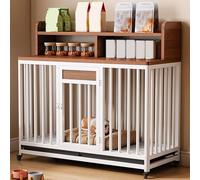 dog cage， Large Dog Crate Made with A Steel Frame Top Storage Swivel Wheels with Brakes And Tray Lockable Door(White dark walnut,100 cm L x 60 cm W x 101 cm H)