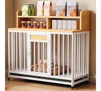 dog cage， Large Dog Crate Made with A Steel Frame Top Storage Swivel Wheels with Brakes And Tray Lockable Door(White light walnut,110 cm L x 60 cm W x 101 cm H)