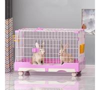 Dog Cage, Large Indoor Rabbit Hutch on Wheels with Pull-Out Trays, Easy to Clean Playpen for 2 Bunnies