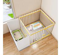 dog cage Pet Fence, Indoor One Room One Bathroom Kennel Fence, Upgraded Full Square Tube Dog Cage, Independent Large Space(142x92x50cm)