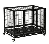Dog Cage Pet Metal Heavy Duty Wheels Crate Tray Kennel M L Black