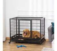 Dog Cage Pet Metal Heavy Duty with Wheels and Crate Tray for Kennel Black M L PawHut Black XL