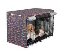 Dog cage Privacy Cover Silver Coated Oxford Cloth for Camping & Road Travel Dark Blue Flame Red Fire Truck Kids Allover