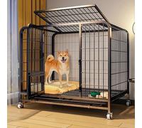 dog cage Reinforced Dog Crate for Small and Medium Dogs, Metal Square Pipe Dog Kennel, Dog House, with Removable Trays and Lockable Wheels(78x52x70cm)