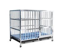 Dog Cage, Stainless Steel Kennel with Wheels, Double Door, Removable Tray, Suitable for Indoor and Outdoor Use