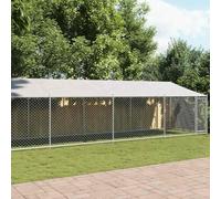 Dog Cage with Roof and Door, Grey 12x2x2 m, Galvanised Steel Outdoor Pet Playpen, Large Durable Kennel for Training and Exercise, Weather-Resistant Shade