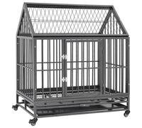 Dog Cage with Roof Black Silver Steel 92x62x106cm Wheels Lockable Removable Tray