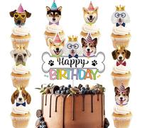 Dog Cake Decoration, Doyomtoy Cake Decoration Dogs Birthday Decoration Happy Birthday Cake Topper Animals Birthday for Children Pet Party Decoration Pack of 9