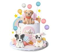 Dog Cake Topper Clay Dog Figurines Star Cloud Ball Cake Toppers Decorations for Dog Theme Birthday Party Paw Cute Pet Party Supplies