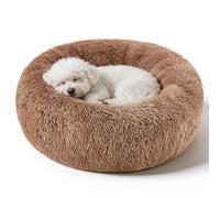 Dog Calming Beds for Small Medium Large Dogs - Round Donut Washable Dog Bed, Anti-Slip Faux Fur Fluffy Donut Cuddler Anxiety Cat Bed(24" Khaki