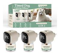 Dog Calming Pheromones Diffuser 6 in 1 Appeasing Relaxing Diffuser with Timing Function Pet Kit (3 Plug in +3 Refill 48ml) for Anxiety Relief Reduce Aggression Barking Fighting Stress (Tasteless)