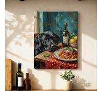 Dog Canvas Kitchen Wall Art, Rustic Artistic Pasta Olive Oil N/a Red Artwork Wall Hanging Painting Apartment Living Room Bedroom Breakfast Nook Decor 12x16 Inch