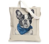 Dog Canvas Tote Bags, Animal Portrait Pattern Reusable Bags, Vintage Casual Lightweight Washable Shoulder Strap for Gym Travel Beach Picnic 13x15 Inch