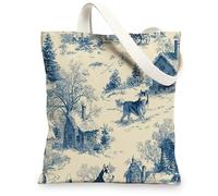 Dog Canvas Tote Bags, Animal Print Reusable Grocery Bags, Rustic Lightweight Washable Shoulder Strap Canvas Bags for Travel, Beige, 13x15 Inch