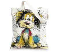 Dog Canvas Tote Bags, Colorful Animal Pattern Reusable Grocery Bags, Fun Lightweight Washable Shoulder Strap Bags for Trave, Colorful, 13x15 Inch