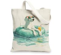 Dog Canvas Tote Bags, Cute Animal Illustration Lightweight Washable Shoulder Strap Beach Bags for Travel Shopping 13x15 Inch
