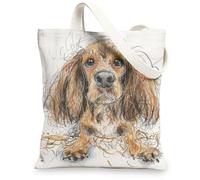 Dog Canvas Tote Bags, Cute Animal Illustration Reusable Shopping Bags, Artistic Playful Stylish Lightweight Washable Shoulder Strap Canvas Bags 13x15 Inch