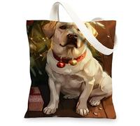 Dog Canvas Tote Bags, Cute Animal Illustration Reusable Shopping Bags, Fun Playful Lightweight Washable Shoulder for Gym Ou, White, 13x15 Inch