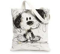 Dog Canvas Tote Bags, Cute Puppy Art Design Reusable Shopping Bags, Fun Lightweight Washable Shoulder Strap Canvas for Gym Outdoor Travel Beach 13x15 Inch