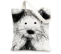 Dog Canvas Tote Bags, Cute Puppy Sketch Design Reusable Shopping Bags, Modern Minimalistic Art Lightweight Washable Shoulder Strap Canvas Bags for Travel Beach Grocery 13x15 Inch