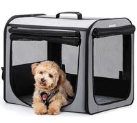 Dog Car Carrier Stable and Light Weight, 61×45×52cm Dog Carrier for Cars, Portable Dog Car Crate with Breathable Windows, Foldable Pet Carrier for Both Indoor and Outdoor Use, Pet Travel Crate Grey