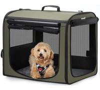 Dog Car Carrier Stable and Light Weight, 61×45×52cm Dog Carrier for Cars, Portable Dog Car Crate with Breathable Windows, Foldable Pet Carrier for Both Indoor and Outdoor Use, Pet Travel Crate Green