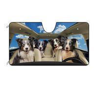Dog Car Front Windshield Sunshade Border Collie Blue Sky Decor Vehicle Sun Shade Visor UV Ray Reflector Sun Protector, Keep Vehicle Cool, 55" x 30"