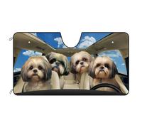 Dog Car Front Windshield Sunshade Shih Tzu Blue Sky Decor Vehicle Sun Shade Visor UV Ray Reflector Sun Protector, Keep Vehicle Cool, 55" x 30"