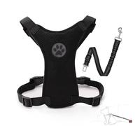 Dog Car Harness and Seat Belt Set, 2-in-1 Safety Travel Vest with Elastic Bungee Buffer Seatbelt, Adjustable Breathable Mesh Harness for Car Seat, No-Pull Pet Vehicle Restraint (Black, S)