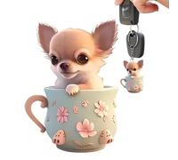 Dog Car Pendant - Teacup Puppy Key Ring Decoration,Women Decorative Key Fob Wallet Pendant 2D Acrylic Key Ring for Coin Purse Accessory