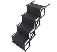 Dog Car Ramp, Portable 4 Steps Dog Stairs for Small, Lightweight Foldable Ramp Folding Outdoor Loadable to 60kg, Foldable Non-Slip Dog Steps/Ladder for Cars, Trucks, SUVs, Black