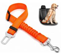 Dog Car Seat Belt -Adjustable Elastic Bungee, Strong Durable Dog Car Harness - 360 Degree Swivel Attach Won't Twist, Reflective, Easy to Use (ORANGE)
