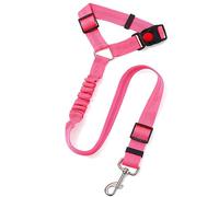 Dog Car Seat Belt Harness With Anti-Shock Bungee Buffer - Adjustable Headrest Safety Lead for Puppy and Pets Travel Accessories (Pink)