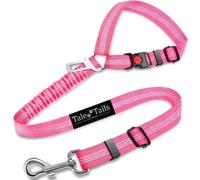 Dog car seat belt | New Tale Tails Adjustable Pet Headrest Seatbelt Dog Car Safety Harness | Pet Restraint with Elastic Nylon Bungee Buffer (Pink)