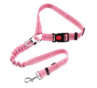 Dog Car Seat Belt, Restraint Adjustable with Elastic Bungee Buffer Headrest for Vehicle, 360° Swivel Carabiner Nylon Pet Safety Seat Belts Heavy Duty Car Harness for Dogs (Pink)
