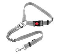 Dog Car Seat Belt, Restraint Adjustable with Elastic Bungee Buffer Headrest for Vehicle, 360° Swivel Carabiner Nylon Pet Safety Seat Belts Heavy Duty Car Harness for Dogs (Grey, Safety buckle)