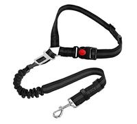 Dog Car Seat Belt, Restraint Adjustable with Elastic Bungee Buffer Headrest for Vehicle, 360° Swivel Carabiner Nylon Pet Safety Seat Belts Heavy Duty Car Harness for Dogs (Black, Safety buckle)