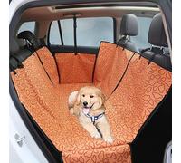 Dog Car Seat Cover - Durable Scratch-Proof Pet Seat Protector for Cars, Trucks & SUVs | Waterproof, Non-Slip, Washable Rear Seat Cover with Mesh Viewing Window & Side Flaps (Orange)
