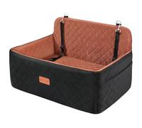 Dog Car Seat for Medium/Large Dogs, Pet Car Seat for Under 55 lbs or 2 Small Dogs, Detachable & Washable Dog Booster Seat, Travel Bed for Backseat with 2 Safety Leashes (Black/Brown, M)
