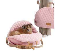 Kinkko Dog Bed 3-in-1 Pet Car Seat and Dog Carrier with Small Pillow, Storage Pocket, Clip-On Safety Leash, Waterproof Puppy Carrier, Two Portable Handle, Cat Travel Carrier, Pink