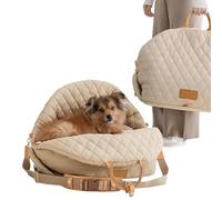 Kinkko Dog Car Seat 3-in-1 Pet Carrier and Small Cat Bed with Puppy Pillow, Storage Pocket, Clip-On Safety Leash, Waterproof Dog Bed, Two Portable Handle, Dog Shoulder Carrier, Beige