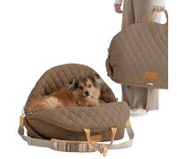 Kinkko Pet Carrier 3-in-1 Puppy Car Seat and Dog Bed with Dog Pillow, Storage Pocket, Clip-On Safety Leash, Waterproof Dog Car Seats for Small Dogs 0-18lbs, Brown