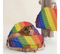 Dog Car Seat for Small Dogs - 3-in-1 Travel Carrier - Washable, Anti-Slip, Safety Straps - Fits Front & Back Seats - Cozy Pet Car Seat up to 25 lbs - Rainbow
