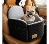 Dog Car Seat for Small/Medium Dogs Up to 35 lbs, Elevated Memory Foam Dog Booster Seat with 2 Safety Belts, Travel Safety Pet Car Seat with Detachable Washable Cover and Storage Pockets (Black/Grey)