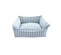 Dog Car Seat Four Seasons Universal Small And Medium-sized Pet Kennel Imitation Cotton Linen Pad Removable And Washable Plaid Printing Dog Seat Car(Green,L 70x60x20)