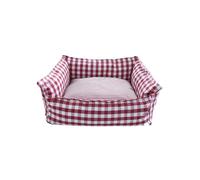 Dog Car Seat Four Seasons Universal Small And Medium-sized Pet Kennel Imitation Cotton Linen Pad Removable And Washable Plaid Printing Dog Seat Car(Red,S 50x40x20)