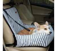 Dog Car Seat, Waterproof & Scratch Proof Dog Booster Bed for Back and Front Seat, Pet Car Covers with Pet Seat Belt, Non-slip Travel Puppy Cats Carrier Bed (Blue Stripes)