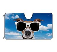 Dog Car Windshield Sunshade Jack Russell Terrier in Glasses Dog Decor Vehicle Front Windshield Sunshade UV Ray Reflector Sun Protector Sun Shade Visor, Keep Vehicle Cool, 55" x 30"