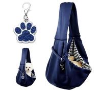 Dog Carrier, Puppy Sling with Paw Pendant, Foldable Double-Layer Puppy Carrier, Dog Carriers for Small Dogs, Dogs Cats Sling for Outdoor Walking Shopping Travel (Blue)